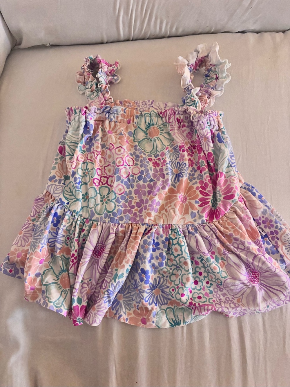 Little Sleepies Girls Floral Print Ruffle Tank Top - Pastel Multicolor